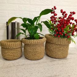 Folded jute fruit basket Crochet jute basket with handle Kitchen wall decor Ecofriendly product Boho decor Gift