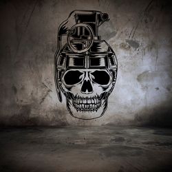 Grenade And Skull Sticker, Bomb, Weapon, Wall Sticker Vinyl Decal Mural Art Decor
