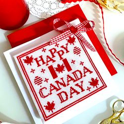 happy canada day  ornament cross stitch pattern pdf by crossstitchingforfun,  instant download, canada day card chart