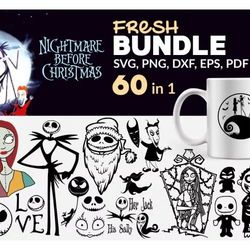 60 NIGHTMARE BEFORE CHRISTMAS SVG BUNDLE - SVG, PNG, DXF, EPS, PDF Files For Print And Cricut
