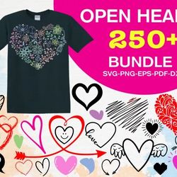 250 OPEN HEART SVG BUNDLE - SVG, PNG, DXF, EPS, PDF Files For Print And Cricut