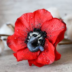 Poppy brooch Creepy flower brooch Gothic jewelry