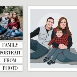 Custom family portrait from photo (4 people), personalized gift, DIGITAL portrait, gift for parents, gift for bestfriend