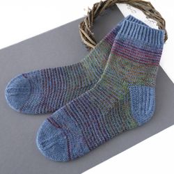 Striped wool socks. Winter warm womens socks. Gift for her.