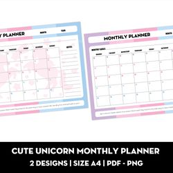 Cute unicorn monthly planner