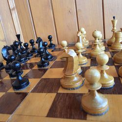 Valdai Soviet chess set 1966 vintage - wooden 57 years old chess USSR