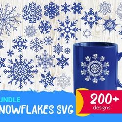 200 SNOWFLAKES SVG BUNDLE - SVG, PNG, DXF, EPS, PDF Files For Print And Cricut