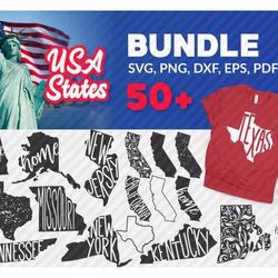 50 USA SVG BUNDLE - SVG, PNG, DXF, EPS, PDF Files For Print And Cricut