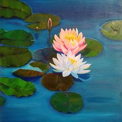 Water Lilies on the Pond Rose Flowers Wall Art 23*31inch Flowers on the Water