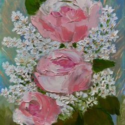 pink roses painting original art oil painting flowers artwork small painting colorful art rose art 7x5 inches floral art