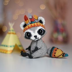 Crochet pattern Raccoon,  DIY  Amigurumi Raccoon Meeko toy, Thanksgiving day present, PDF Digital Download,  tribal nurs