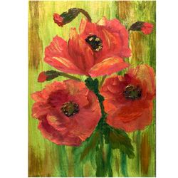 Red Flowers Painting Original Art Oil Painting Poppy Painting Small Artwork Colorful Small Painting Flowers Artwork