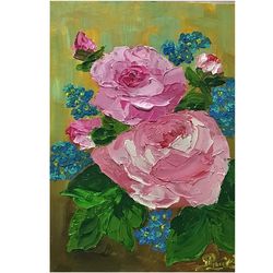 Roses Bouquet Painting Original Art Oil Painting Flowers Artwork Colorful Small Painting Floral Oil Painting Flowers Art