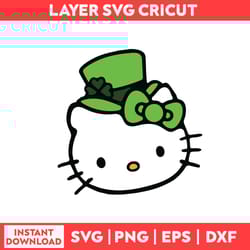 irish hello kitty clip art of the kitty, lucky st patricks day hello kitty svg, png, eps, dxf digital file.