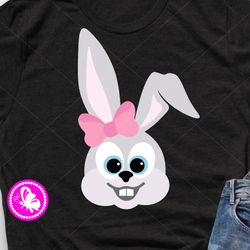 Easter Bunny face Girl Pink bow Vector file svg pdf png Rabbit ears Hare animal clipart Kids gift