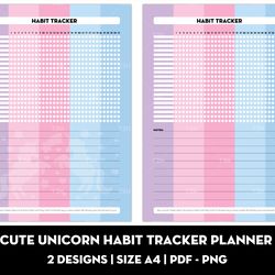 cute unicorn habit tracker planner