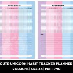 Cute unicorn habit tracker planner