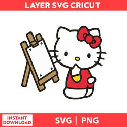 Hello Kitty The Artist, Cute Cat Svg, Kitty Svg, Kawaii Kitty Clipart, Kawaii Kitty Svg, Png Digital File.