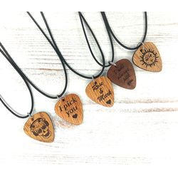 Guitar Pick Necklace, Personalized Engraved Wooden Guitar Pick Necklace, I Pick You Gift for Guitar Player