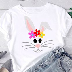Bunny face and flowers Rabbit svg Hare Animal clipart Happy Easter clipart Kids shirt design