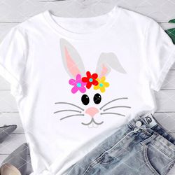 bunny face and flowers rabbit svg hare animal clipart happy easter clipart kids shirt design