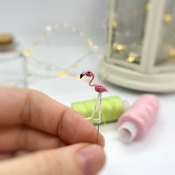 Flamingo micro crochet bird dollhouse miniature small animal toys collectible figurine small cute gift