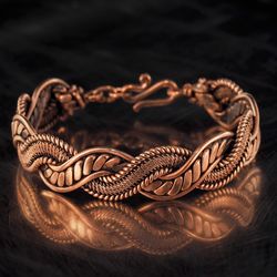 Wire wrapped pure copper bracelet, Unique stranded wire bangle, Antique style jewelry, 7th Anniversary gift