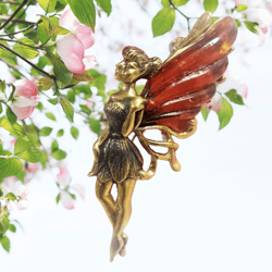 Fairy Butterfly Brooch Amber Jewelry Women Cartoon Brooch Fairy Tinker Bell gift Girl Brooch pin red wine gold brass