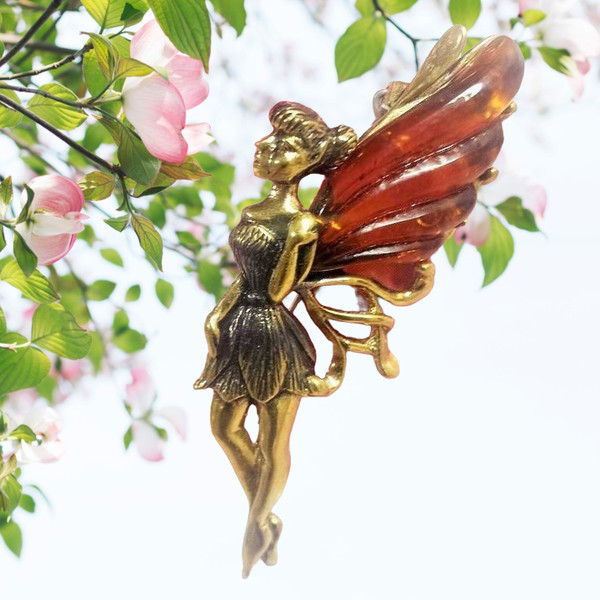 Fairy Butterfly Brooch Amber Jewelry Women Cartoon Brooch Fairy Tinker Bell gift Girl Brooch pin red wine gold Holiday gift christmas mother  day gift girlfrien