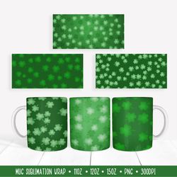 St. Patricks Day Mug Sublimation Wrap. Green Mug Wrap 3 Designs