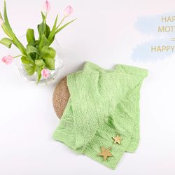 wool baby blanket green knitted blanket custom baby blanket knit baby stroller blanket