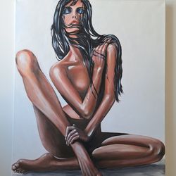 Exotic girl original oil painting on stretched canvas, Size 30x24 inch