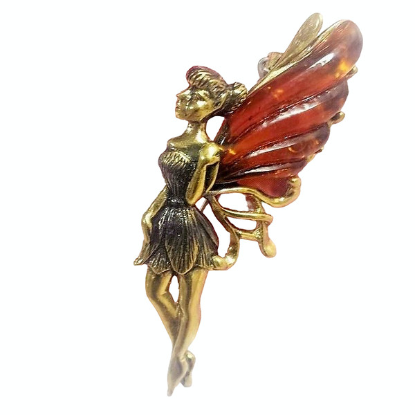 Fairy Butterfly figured Brooch Amber Jewelry Women Cartoon Brooch Fairy Tinker Bell gift Girl dress Brooch pin red wine gold Holiday christmas mother's day gift