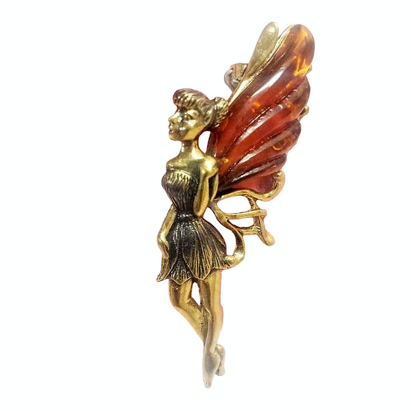 Fairy Butterfly figured Brooch Amber Jewelry Women Cartoon Brooch Fairy Tinker Bell gift Girl dress Brooch pin red wine gold Holiday christmas mother's day gift