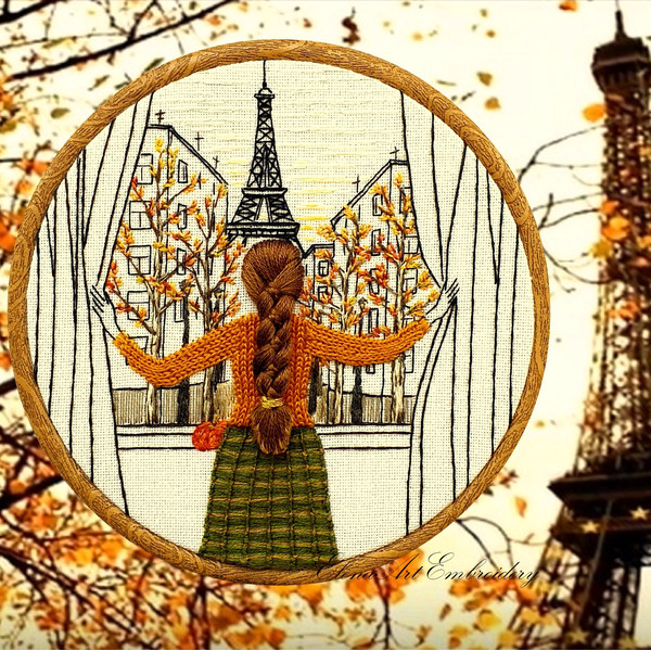 Embroidery Hoop Art, Eiffel Tower Picture, Paris Wall Art, Contemporary 3D Embroidery, Embroidery Tutorials, Paris Wall Decor, Modern Fiber Art.jpg
