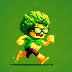 Pixel Art. Broccoli Character on The Run