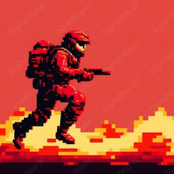 Pixel Art. Running Soldier. Jpg Image