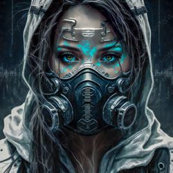 art illustration, beautiful masked girl, cyber style , jpg image