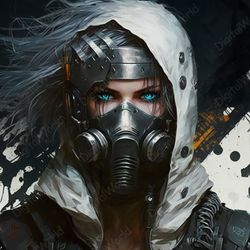 art illustration, cyber style, beautiful masked girl