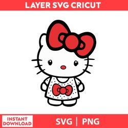 Big Red Bow Hello Kitty, Cute Cat Svg, Kitty Svg, Kawaii Kitty Clipart, Kawaii Kitty Svg, Png Digital File.