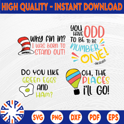 dr seuss svg bundle cricut files png dxf, cat in the hat svg, dr seuss hat, green eggs and ham, dr seuss for teachers