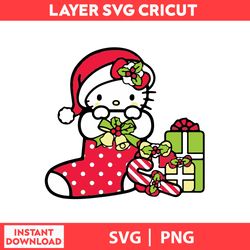 Merry Christmas Wallpape Hello Kitty, Cute Cat Svg, Kitty Svg, Kawaii Kitty Clipart, Kawaii Kitty Svg, Png Digital File.