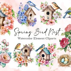 10 files watercolor spring bird nest png season greeting sublimation design