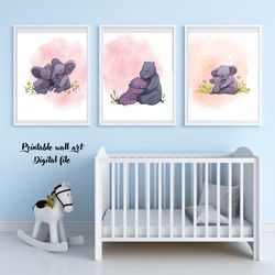 Set of 3 nursery prints, Animal family nursery prints, Nursery wall art, Cute nursery prints, Nursery Printable Art