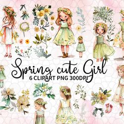 06 files for spring cute girl png watercolor clipart digital files