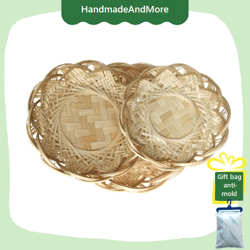 Round bamboo basket, handmade bamboo woven plate with lotus petals, fruit container, finished insulation pot (D:15-18-20