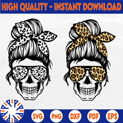 leopard mom skull png, messy bun skull png, momlife skull png, jpg, pdf