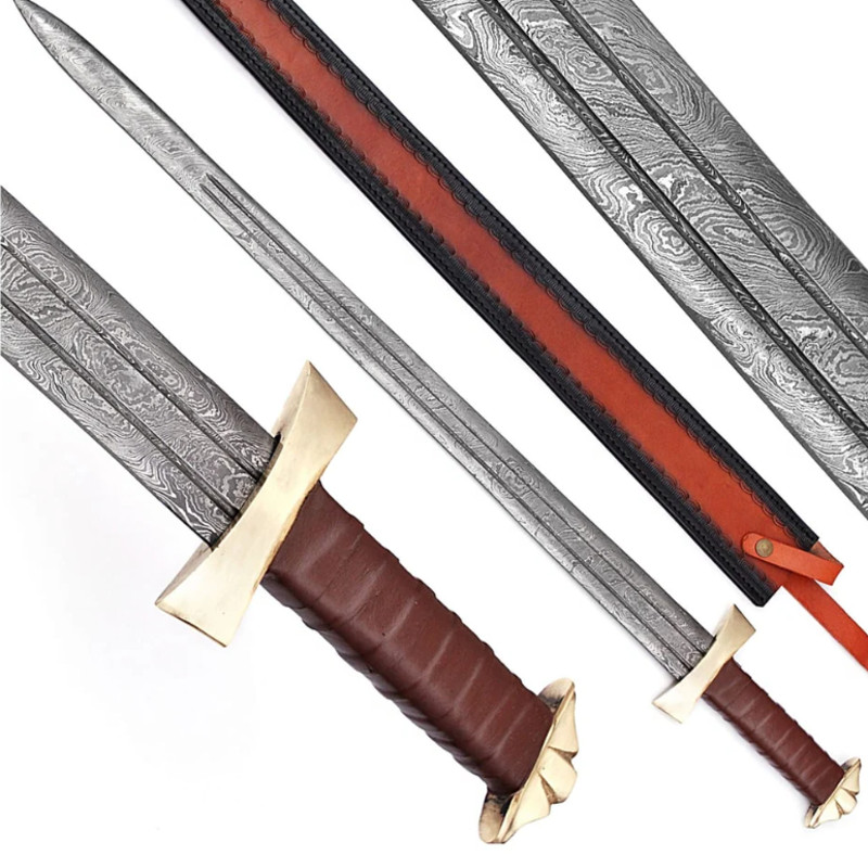 Damascus sword viking battle ready sword hunting damascus sword edegs double witpng