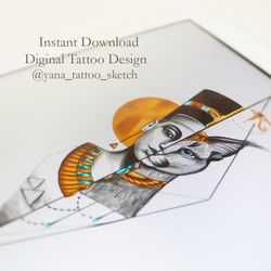 Bastet Tattoo Design Bastet Goddess Sketch Nefertiti Tattoo Design Nefertiti Tattoo Sketch, Instant download PDF, JPG