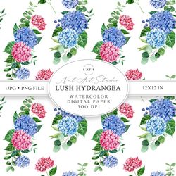 Hydrangea Digital Paper. Hydrangea Seamless Pattern. JPG. PNG. Watercolor Seamless Pattern. Digital Download.